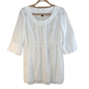 Sonoma White Floral Burnout Elastic Waist Top Women XL